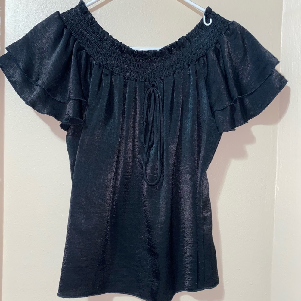 Off the shoulder black satin top
